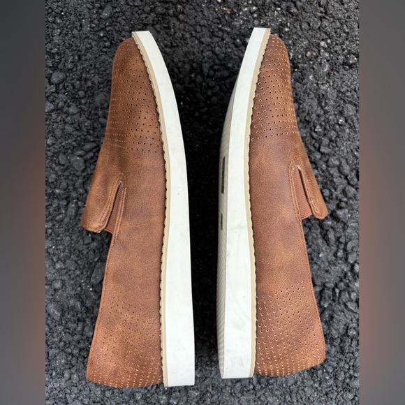 Journee Collection Lucie Loafer Flats in Brown Leather with Perforated Detail - Picture 2 of 6